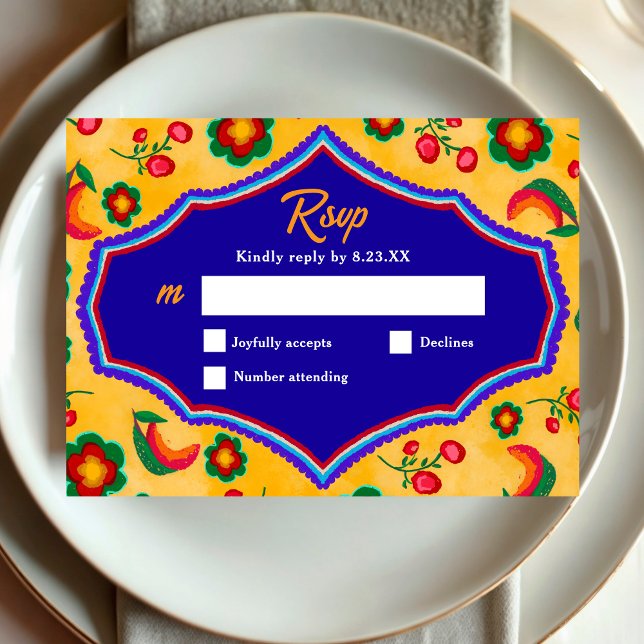 Mexican yellow wedding  RSVP card (Creator Uploaded)