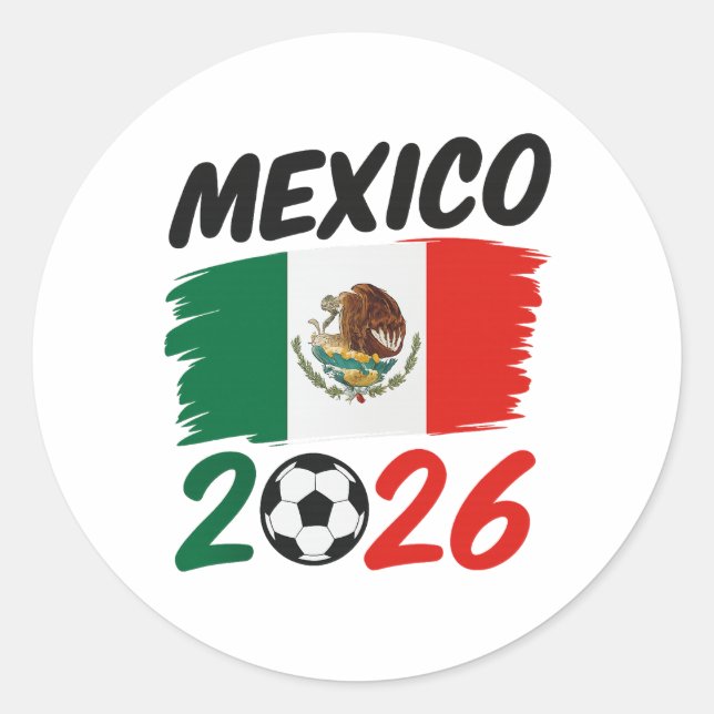 Mexico 2026 Soccer Fan Design with Football Classic Round Sticker (Front)