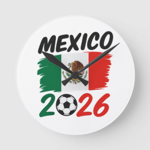 Mexico 2026 Soccer Fan Design with Football Round Clock