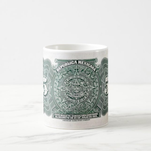 Mexico 5 Pesos Banknote, Aztec Calendar Coffee Mug (Center)