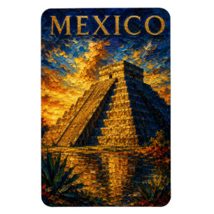 Mexico: Aesthetic Sunset Chichen Itza Art Souvenir Magnet