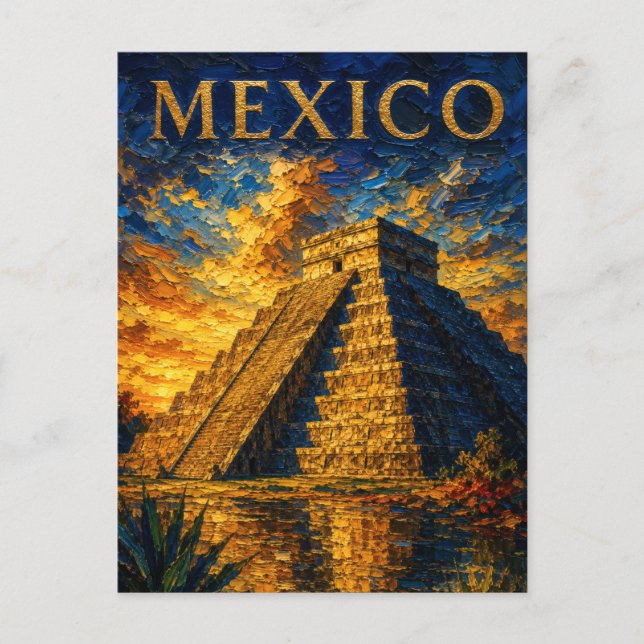Mexico: Aesthetic Sunset Chichen Itza Art Souvenir Postcard (Front)