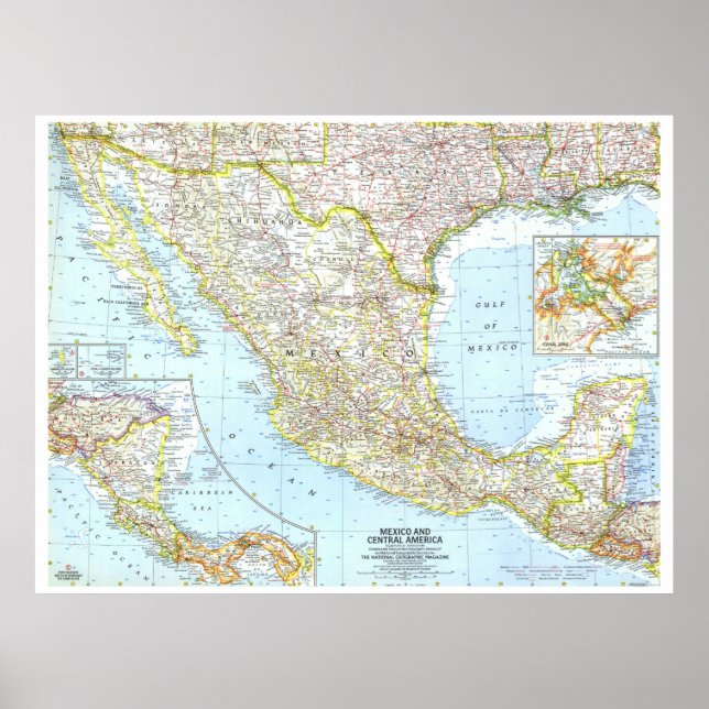 " Mexico and Central America: 1961 Detailed MAP... Poster (Front)