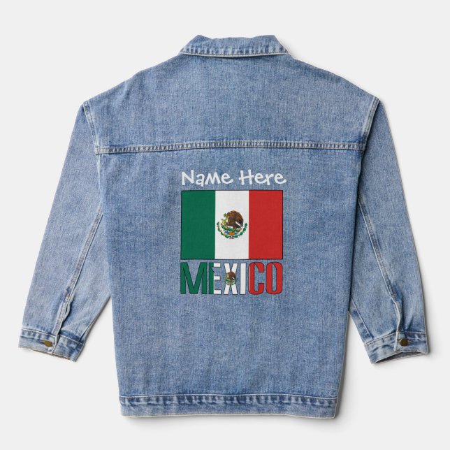Mexico and Mexican Flag White Personalisation  Denim Jacket (Back)
