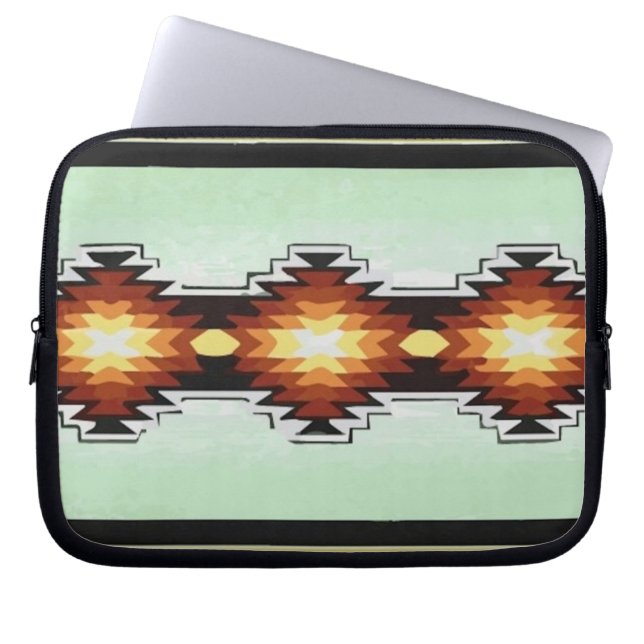 Mexico Aztec Tribal Turquoise Pattern Vector Laptop Sleeve (Front)