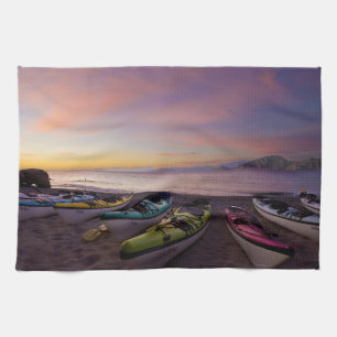 Mexico, Baja, Sea of Cortez. Sea kayaks and Tea Towel