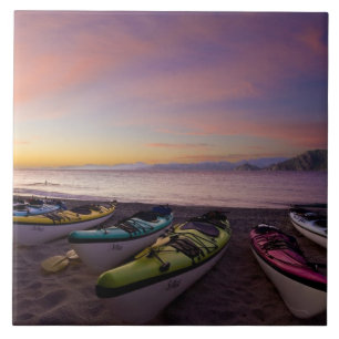 Mexico, Baja, Sea of Cortez. Sea kayaks and Tile