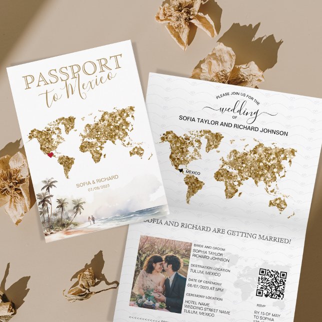 Mexico Beach Destination Wedding Passport QR code Invitation (Creator Uploaded)