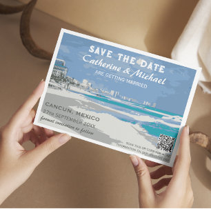 Mexico Beach Wedding Travel Poster Style QR Code  Save The Date