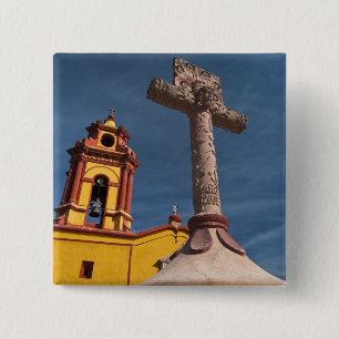 Mexico, Bernal. View of Iglesia de San Sebastian 15 Cm Square Badge