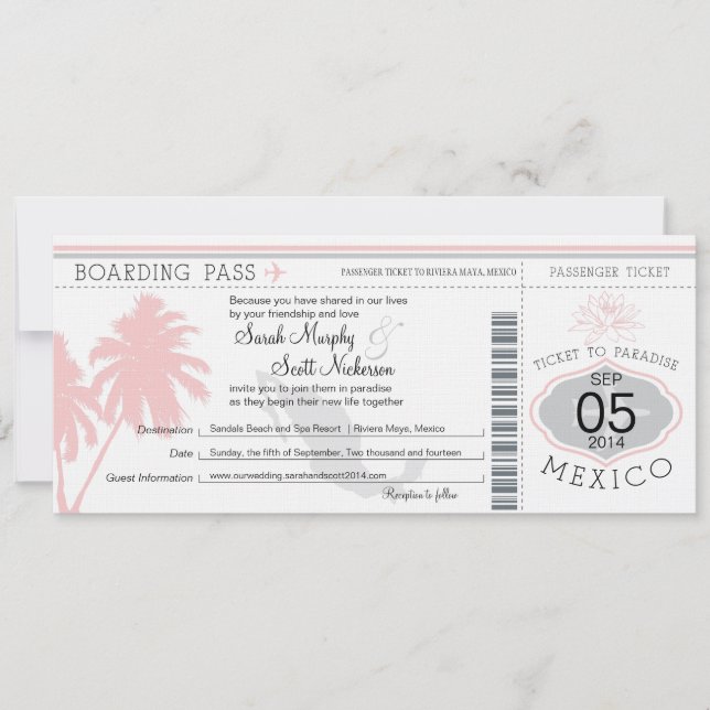Mexico Boarding Pass Destination Wedding Invitation (Front)