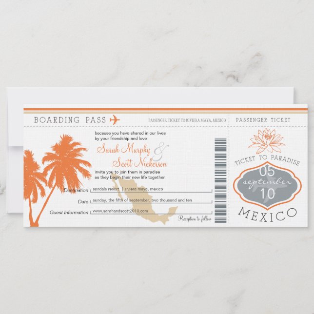 Mexico Boarding Pass Destination Wedding Invitation (Front)