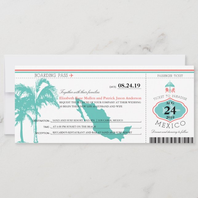 Mexico Boarding Pass Wedding Invitation (Front)