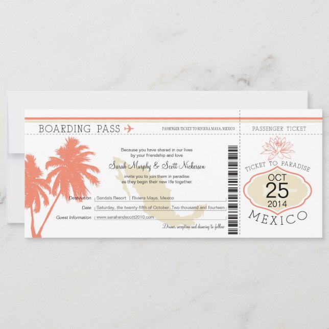 Mexico Boarding Pass Wedding Invitation (Front)
