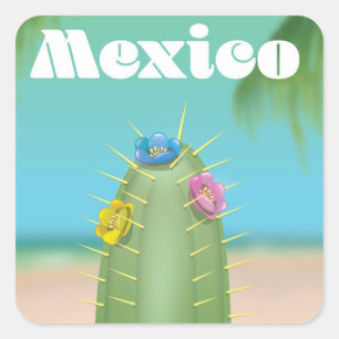 Mexico Cactus travel poster Square Sticker