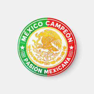 Mexico Campeon Flag Colours Graphic Crest Round Magnet