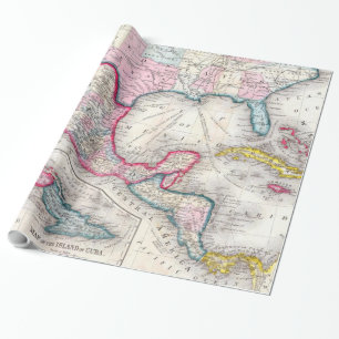 Mexico, Central America and Caribbean Map (1860) Wrapping Paper