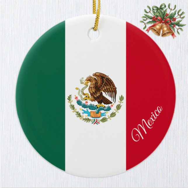 Mexico Christmas Ornament, Mexican Flag Ceramic Ornament (Mexican Flag Ornament / Christmas, Mexico)