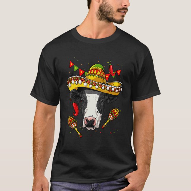 Mexico Cinco de Mayo Cow Sombrero Mexican Party Co T-Shirt (Front)