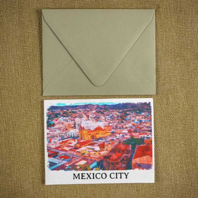 Mexico City CDMX Painting Panorama View Postcard (mexico city painting postcard)
