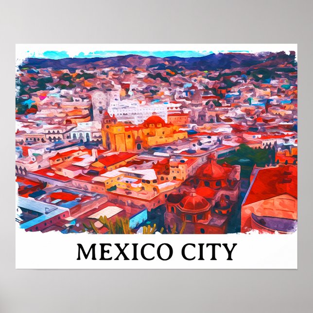 Mexico City CDMX Painting Panorama View Poster (Front)