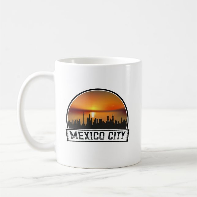 Mexico City CDMX Vintage Sunset Skyline Coffee Mug (Left)