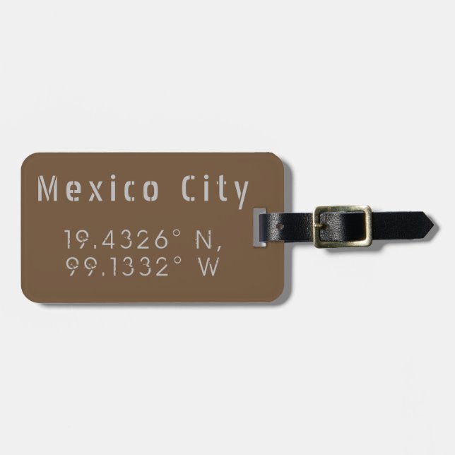 Mexico City Latitude Longitude Personalised Luggage Tag (Front Horizontal)