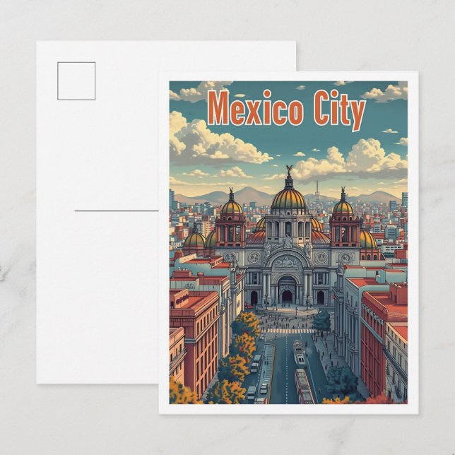 Mexico City Mexico Artistic Travel Illustration Postcard (Front/Back)
