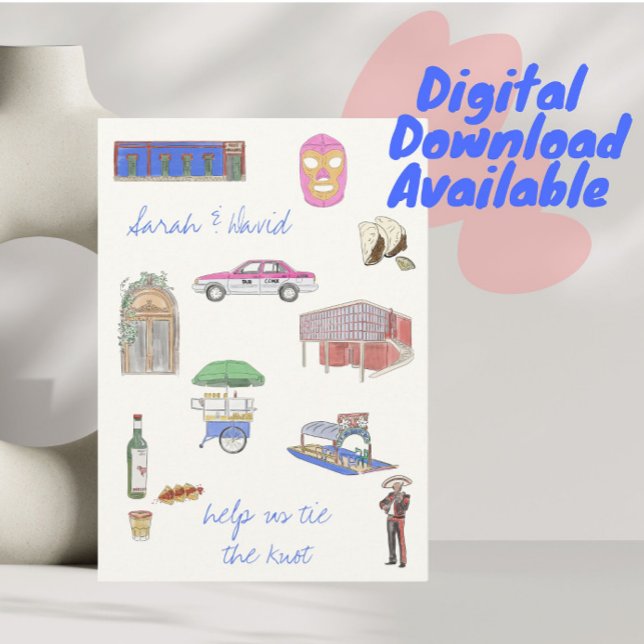 Mexico City save the date with drawings Invitation (Creator Uploaded)