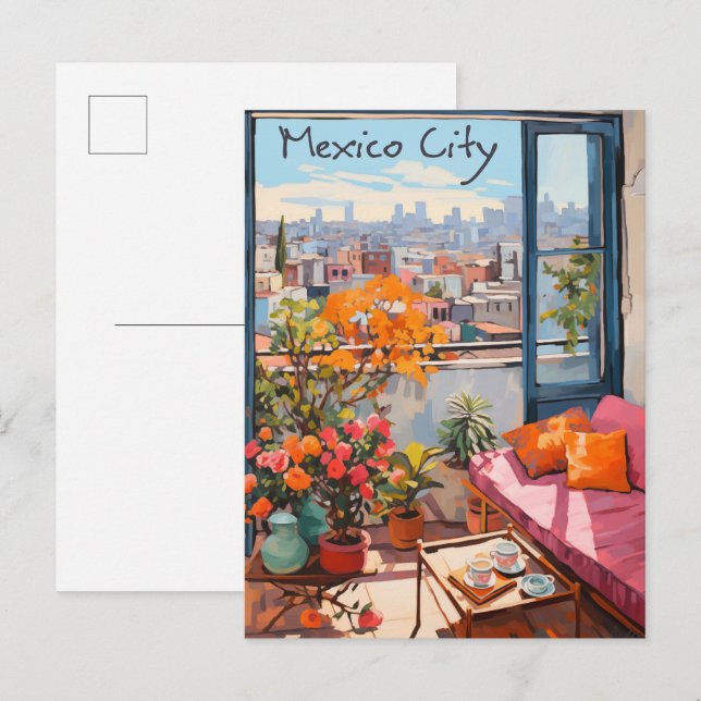 Mexico City Travel City Painting Aesthetic Postcard (Front/Back)
