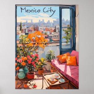 Mexico City Travel City Painting Aesthetic Poster