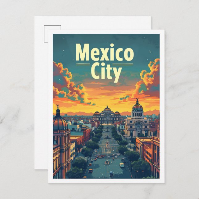 Mexico City Vintage Art Travel Illustration Postcard (Front/Back)