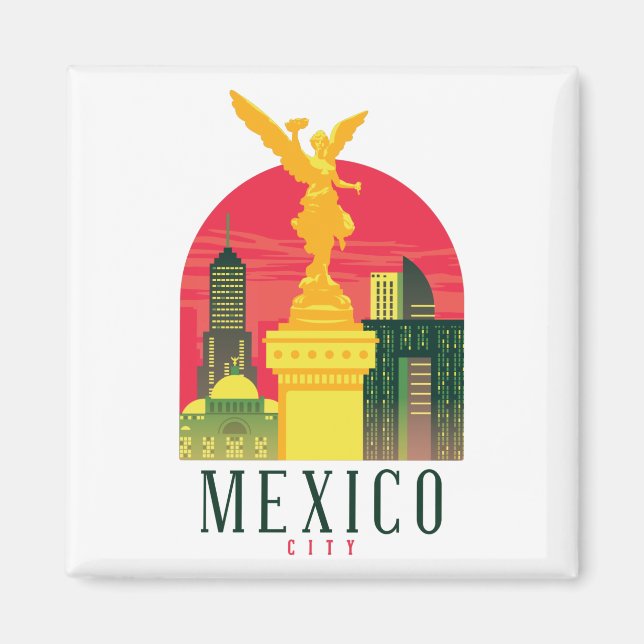 Mexico City Vintage Travel Postcard Magnet (Front)