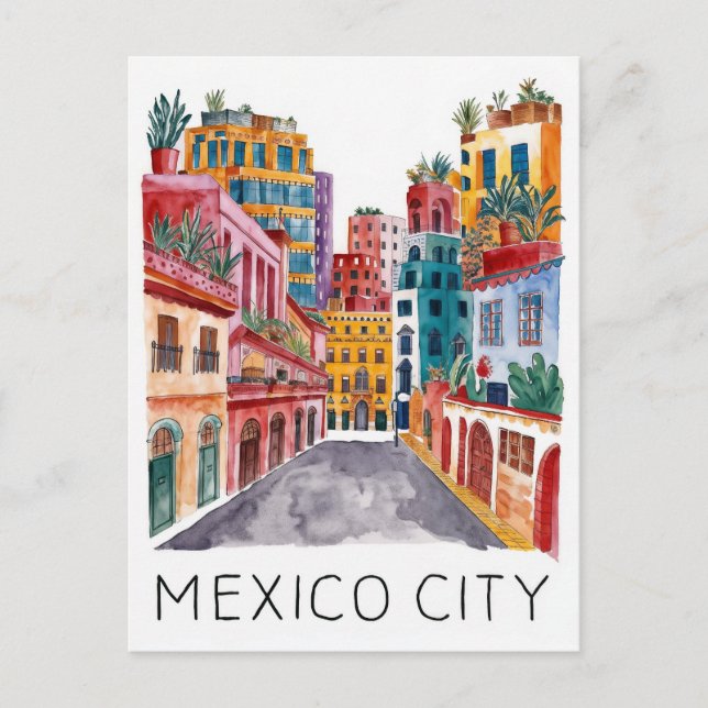 Mexico City watercolour Holiday Postcard (Front)