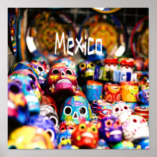 Mexico Colourful Bright skulls Poster
