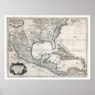Mexico Cuba Florida & America Map 1703 Poster