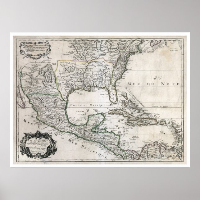 Mexico Cuba Florida & America Map 1703 Poster (Front)