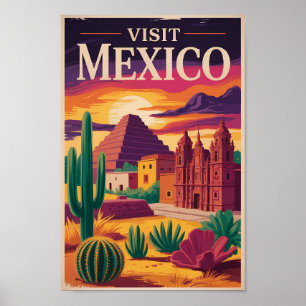 Mexico Culture Illustration Travel Art Vintage Poster