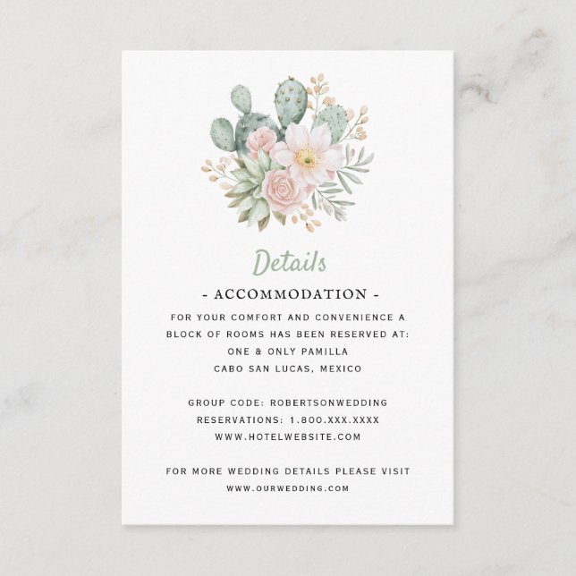Mexico Destination | Blooming Cactus | Details Enclosure Card (Front)