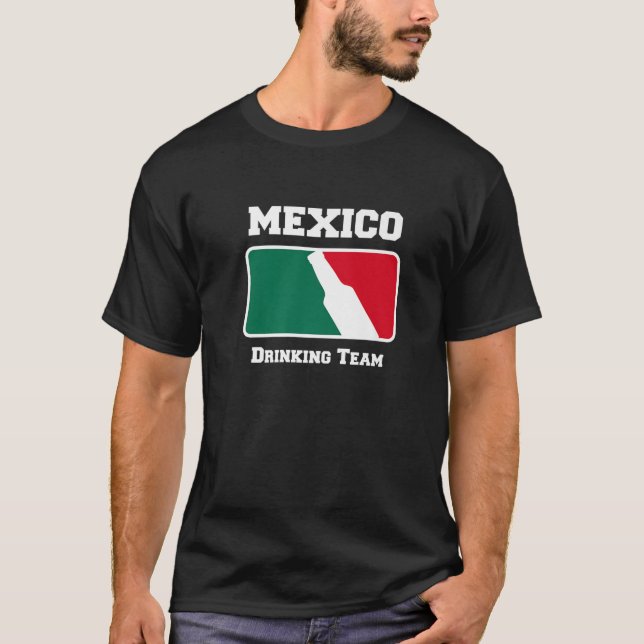 Mexico Drinking Team Beer W/ Mexican Flag Colours T-Shirt (Front)