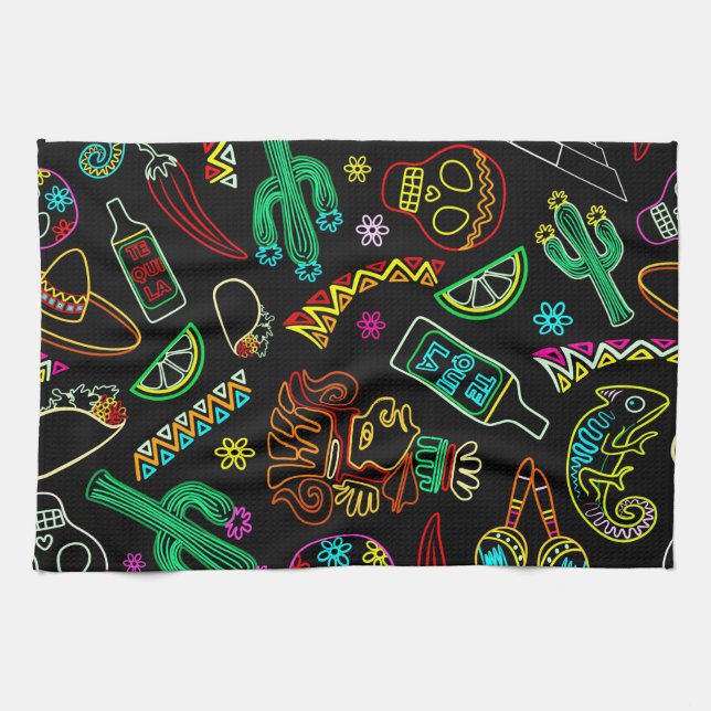 Mexico Fiesta Pattern  Tea Towel (Horizontal)