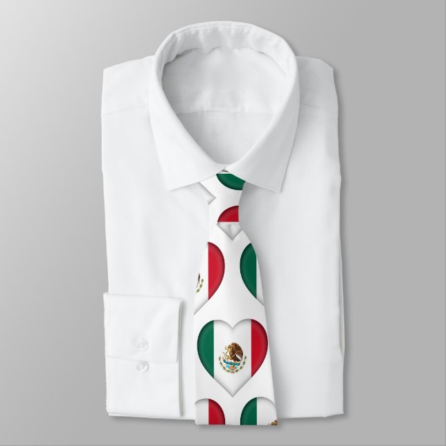 Mexico Flag Colours Heart Pattern Neck Tie (Tied)