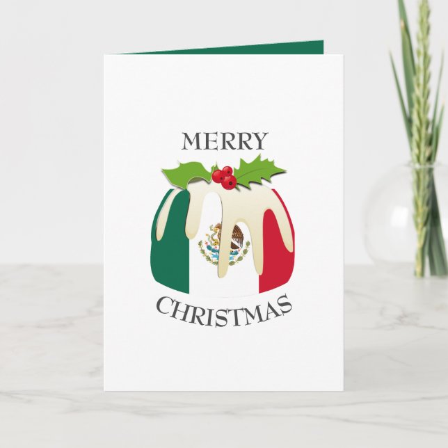 MEXICO FLAG | Festive Plum Pudding | Christmas Holiday Card (Front)