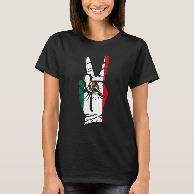 Mexico Flag Hand Peace Sign Mexico T-Shirt (Front)