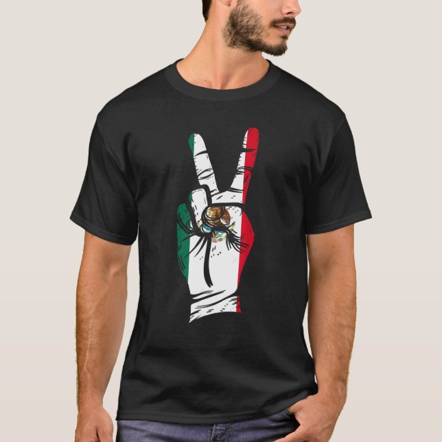 Mexico Flag Hand Peace Sign Mexico T-Shirt (Front)