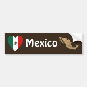 Mexico Flag Heart + Map Bumper Sticker