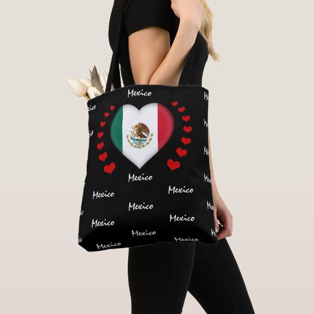 Mexico Flag & Heart, Mexican Flag fashion /sport Tote Bag (Close Up)
