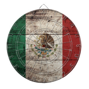 Mexico Flag on Old Wood Grain Dartboard