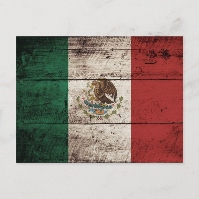 Mexico Flag on Old Wood Grain Postcard (Front)