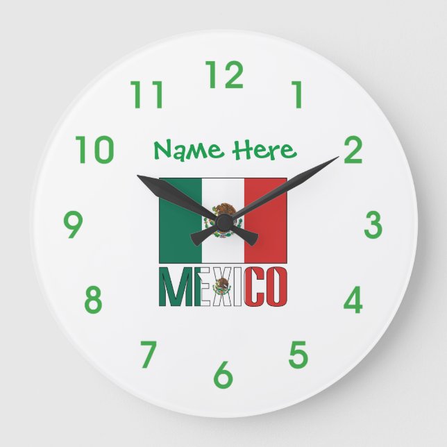 Mexico Flag Personalized Round  Large Clock (Front)